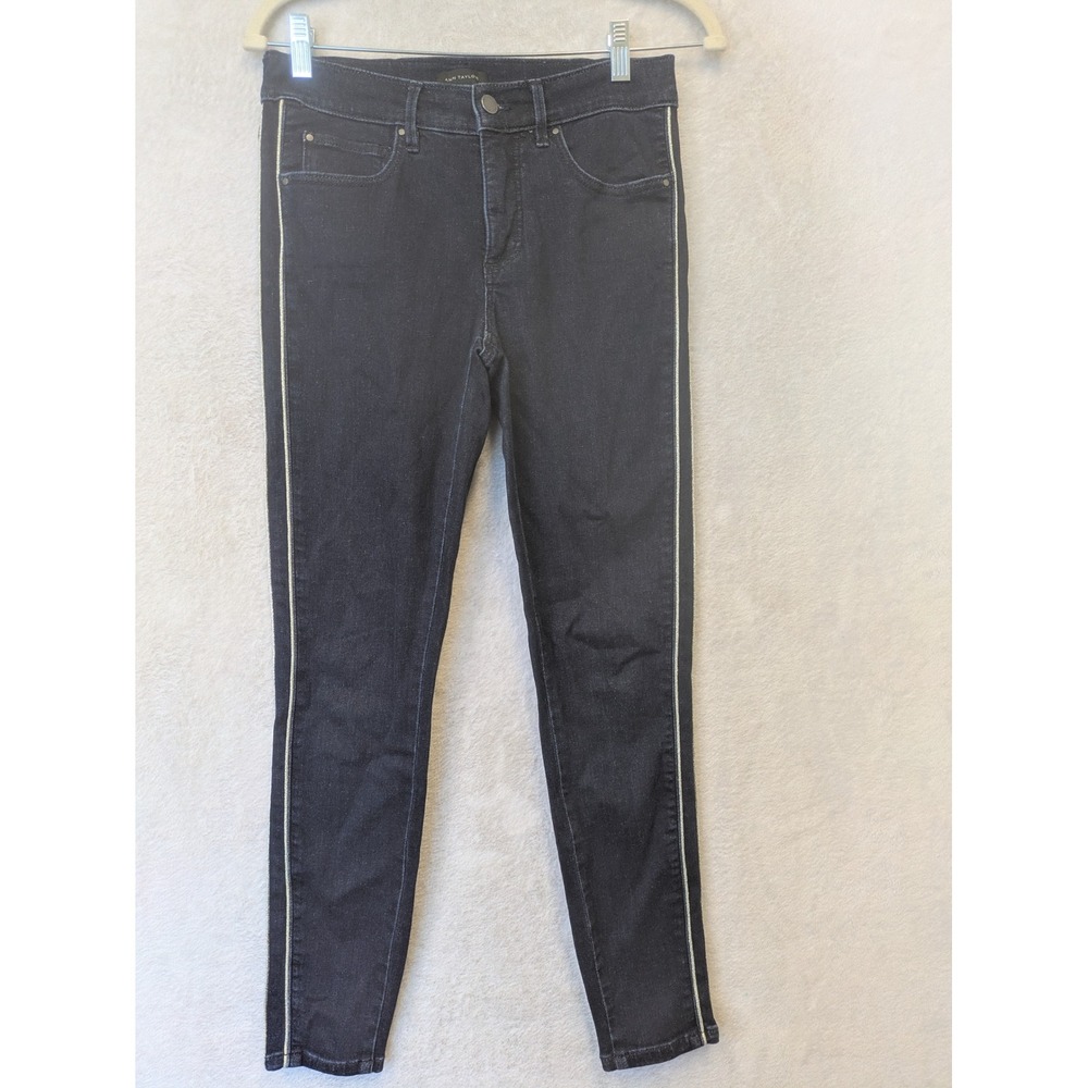 Ann Taylor Jeans Women's 2 Black Skinny Gold Metallic Side Mid Rise